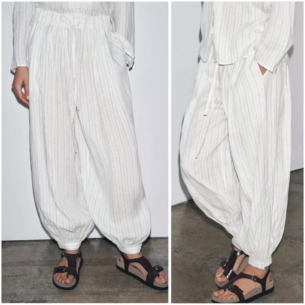 Zara 100% Linen Balloon Pants New